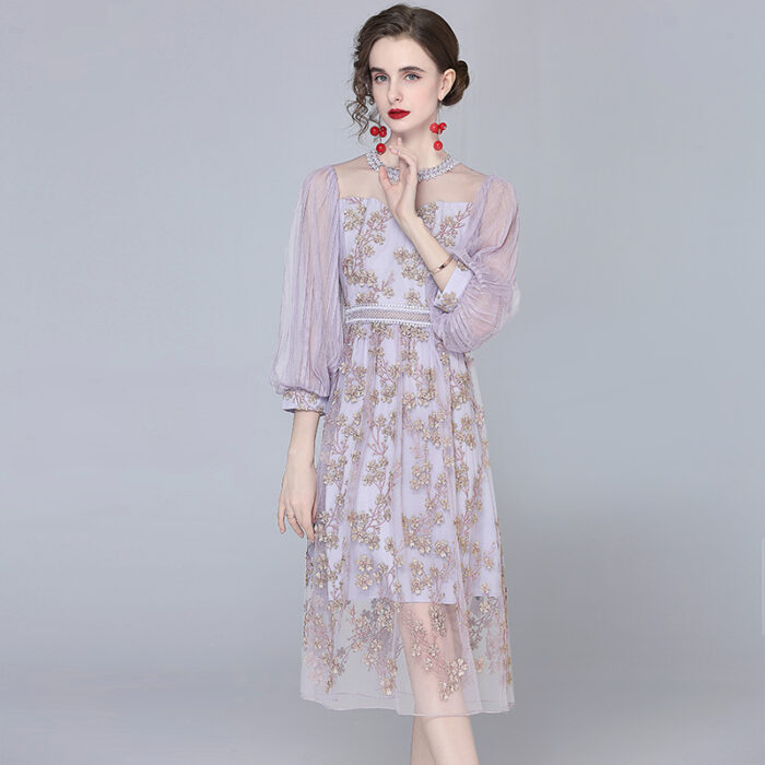 JAYJO | Elegant Lace & Embroidery Midi Dress