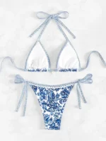JAYJO Beachwear Dubai | Swimwear & Summer Fashion | Blue Porcelain Print Bikini Set