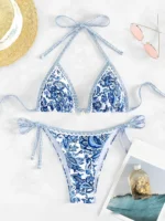 JAYJO Beachwear Dubai | Swimwear & Summer Fashion | Blue Porcelain Print Bikini Set