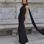 JAYJO Marketplace | Elegant One-Shoulder Satin Gown with Dramatic Train