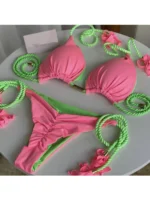 JAYJO Marketplace | Braided Tassel Bikini Set – Pastel Multicolor Triangle String Swimwear