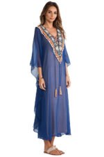 JAYJO Marketplace | Embroidered Kaftan with Tassel Tie Neck