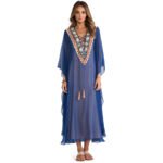 JAYJO Marketplace | Embroidered Kaftan with Tassel Tie Neck