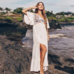 JAYJO Beachwear Dubai | Swimwear & Summer Fashion | Embroidered Kaftan with Flutter Sleeves and Side Slit