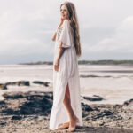 JAYJO Beachwear Dubai | Swimwear & Summer Fashion | Embroidered Kaftan with Flutter Sleeves and Side Slit