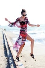 JAYJO Marketplace | Printed Chiffon Beach Cover-Up Maxi Dress with Front Buttons