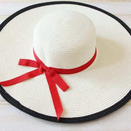 JAYJO Beachwear Dubai | Swimwear & Summer Fashion | Wide-Brim Hat with Red Ribbon Bow