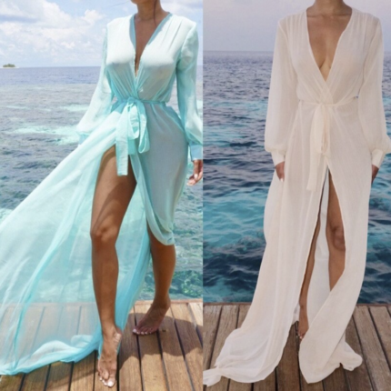 JAYJO Beachwear Dubai | Swimwear & Summer Fashion | Elegance Sheer Beach Maxi Cover-Up