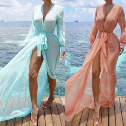 JAYJO Beachwear Dubai | Swimwear & Summer Fashion | Elegance Sheer Beach Maxi Cover-Up